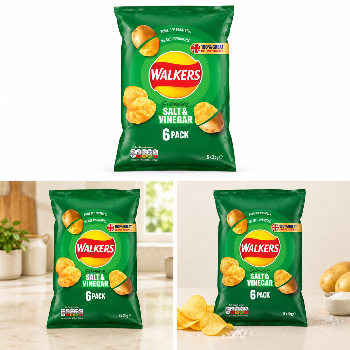 Walkers Salt & Vinegar Crisps 6 Pack (150g) – British Potato Chips