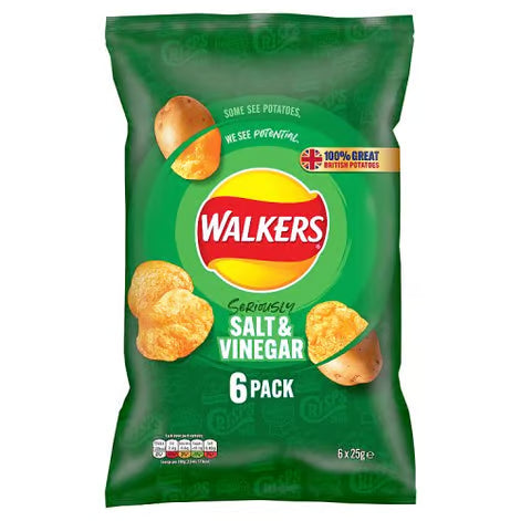 Walkers Salt & Vinegar Crisps 6 Pack (150g) – British Potato Chips