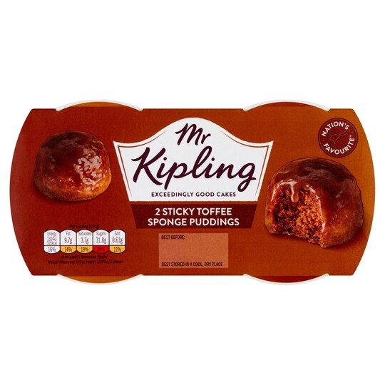 Mr Kipling Sticky Toffee Sponge Pudding Cake Dessert 2 x 95g