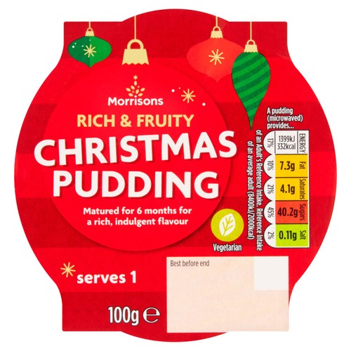 Morrisons Rich & Fruity Christmas Pudding Serves 1 100g