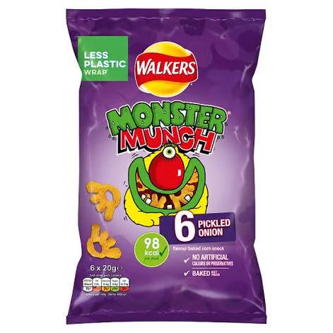 Walkers Monster Munch Pickled Onion Baked Corn Snacks 6 x 20g
