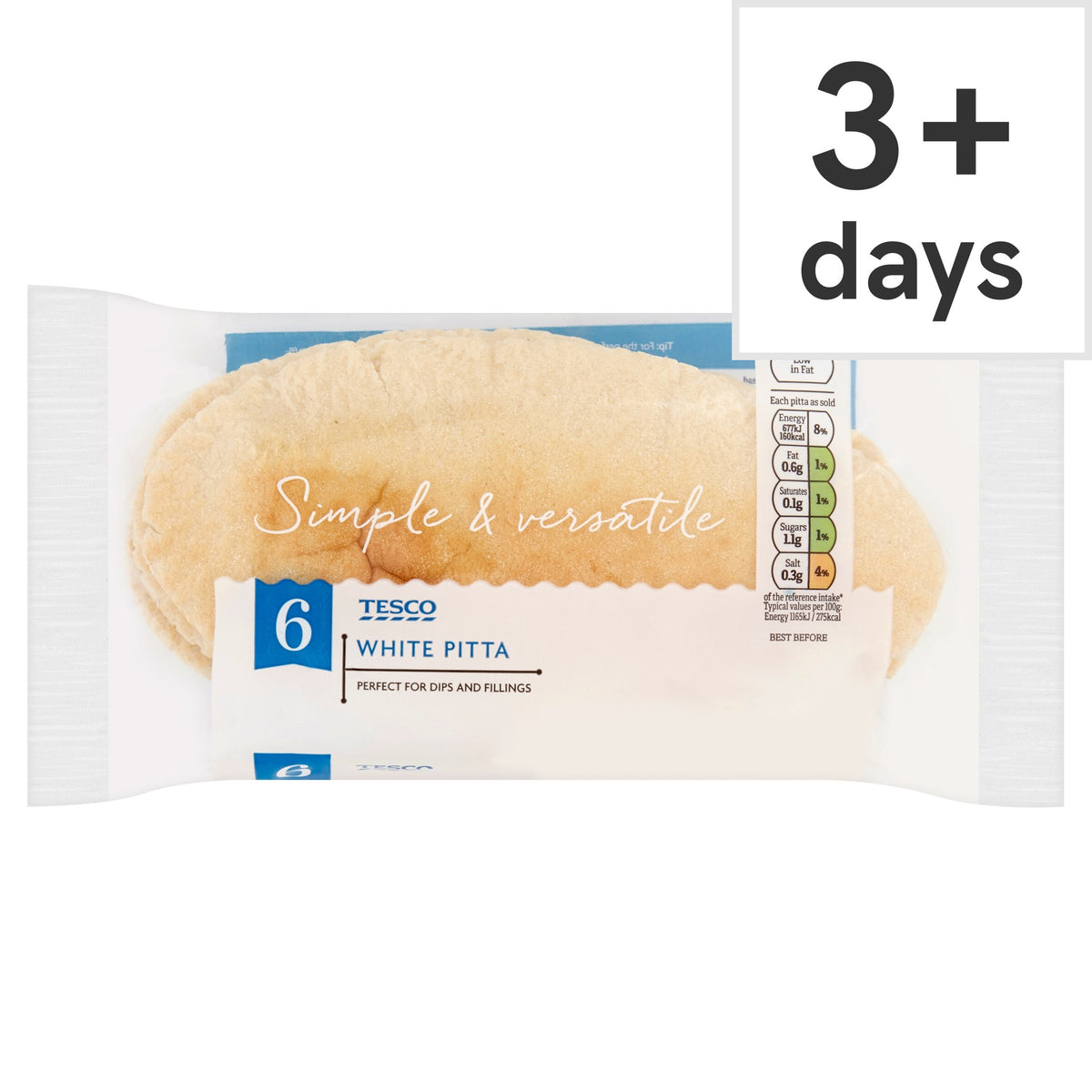 Tesco White Plain Pitta Bread 6 Pack
