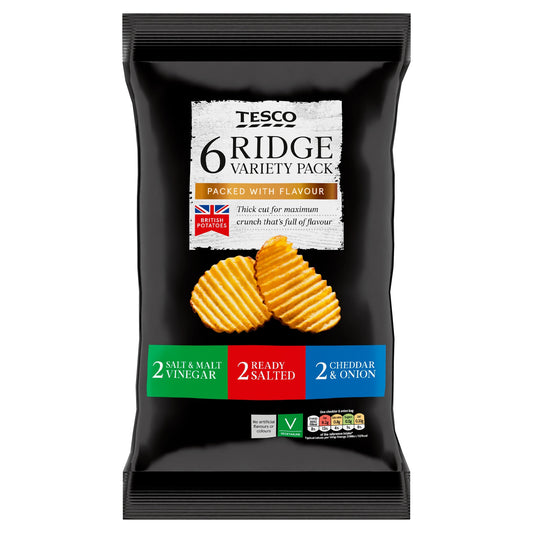 Tesco Ridge Cut Variety Crisps 6 x 30g (180g)
