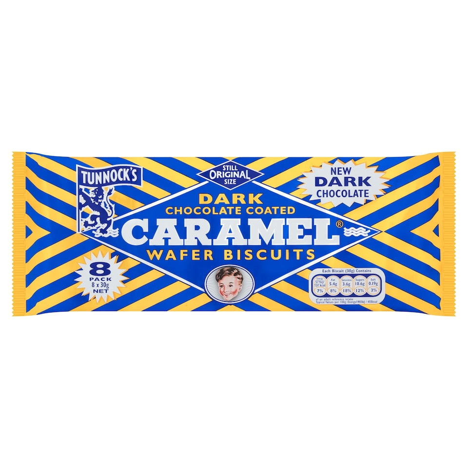 Tunnock's Dark Chocolate Caramel Wafer Biscuits 8 Pack 248g