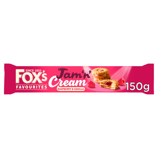 Fox's Favourites Jam 'n' Cream Raspberry & Vanilla Biscuits 150g pack