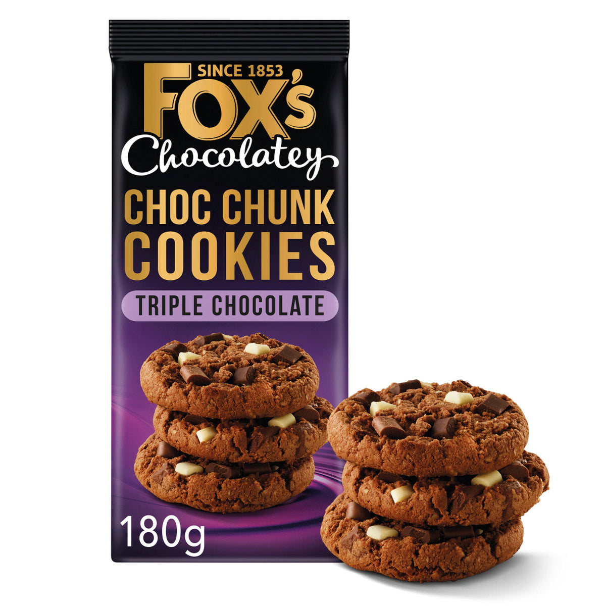 Fox's Chocolatey Choc Chunk Triple Chocolate Cookies 180g pack