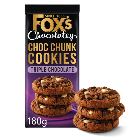 Fox's Chocolatey Choc Chunk Triple Chocolate Cookies 180g pack