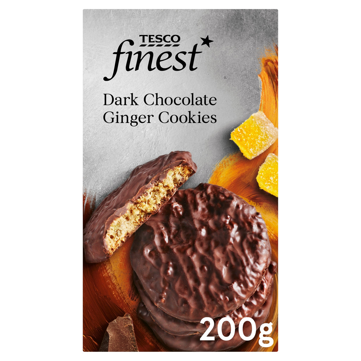 Tesco Finest Dark Chocolate Ginger Cookies 200g pack