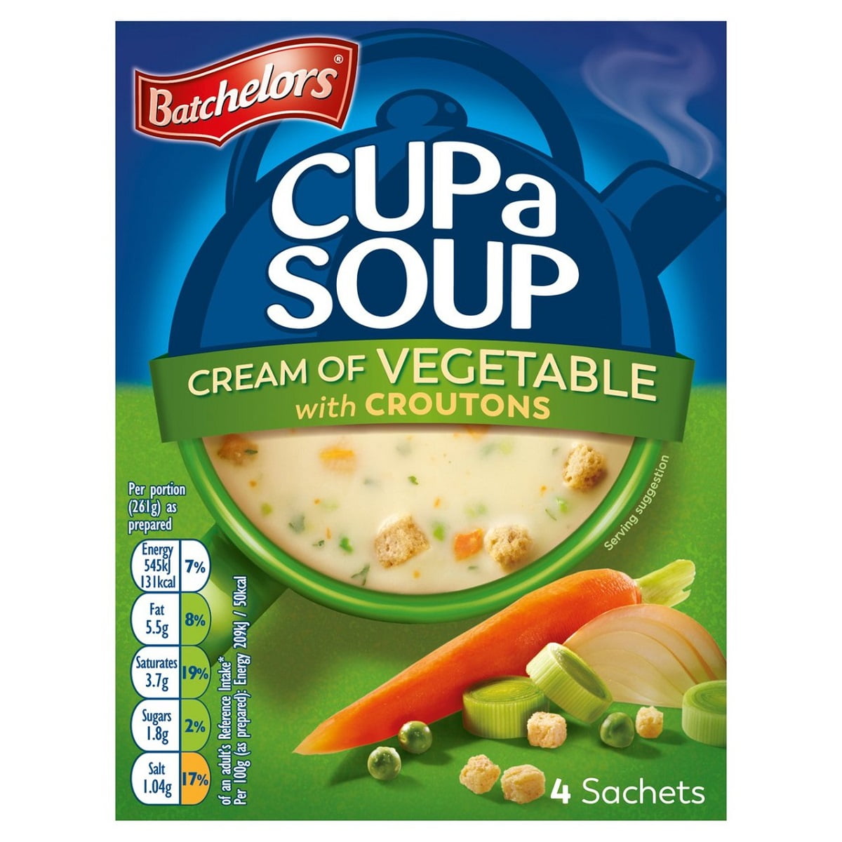 Batchelors Cup a Soup Cream of Vegetable with Croutons 4 Sachets (Bulk Buy Pack of 6) 732g