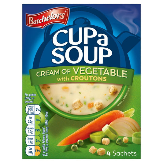 Batchelors Cup a Soup Cream of Vegetable with Croutons 4 Sachets (Bulk Buy Pack of 6) 732g