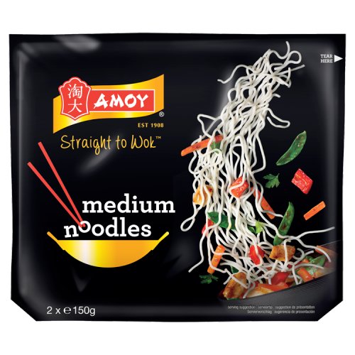 Amoy Straight to Wok Medium Noodles 2 Pack (Bulk Buy Pack of 6) 1800g