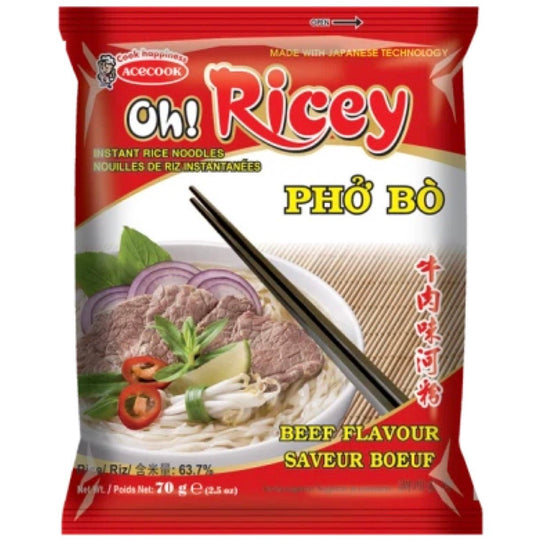 Acecook Oh! Ricey Pho Bo Beef Flavour Instant Rice Noodles 70g