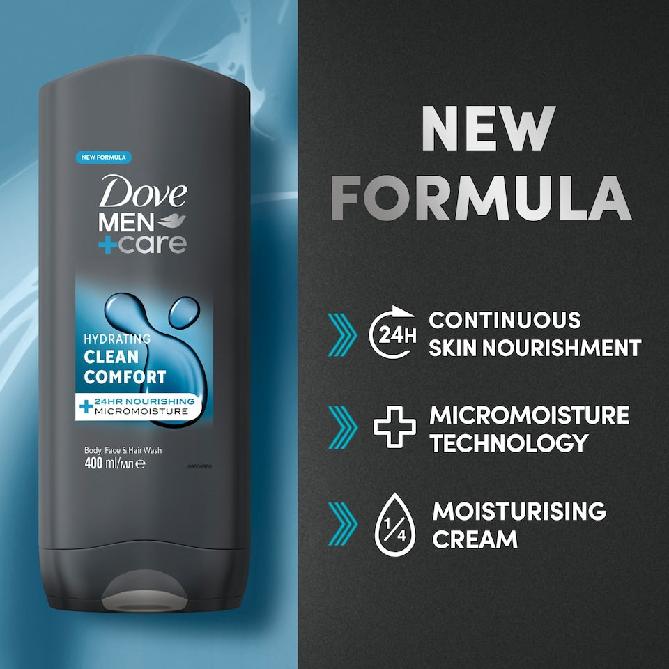 Dove Men+Care Clean Comfort 3-in-1 Body, Face & Hair Wash, 400ml