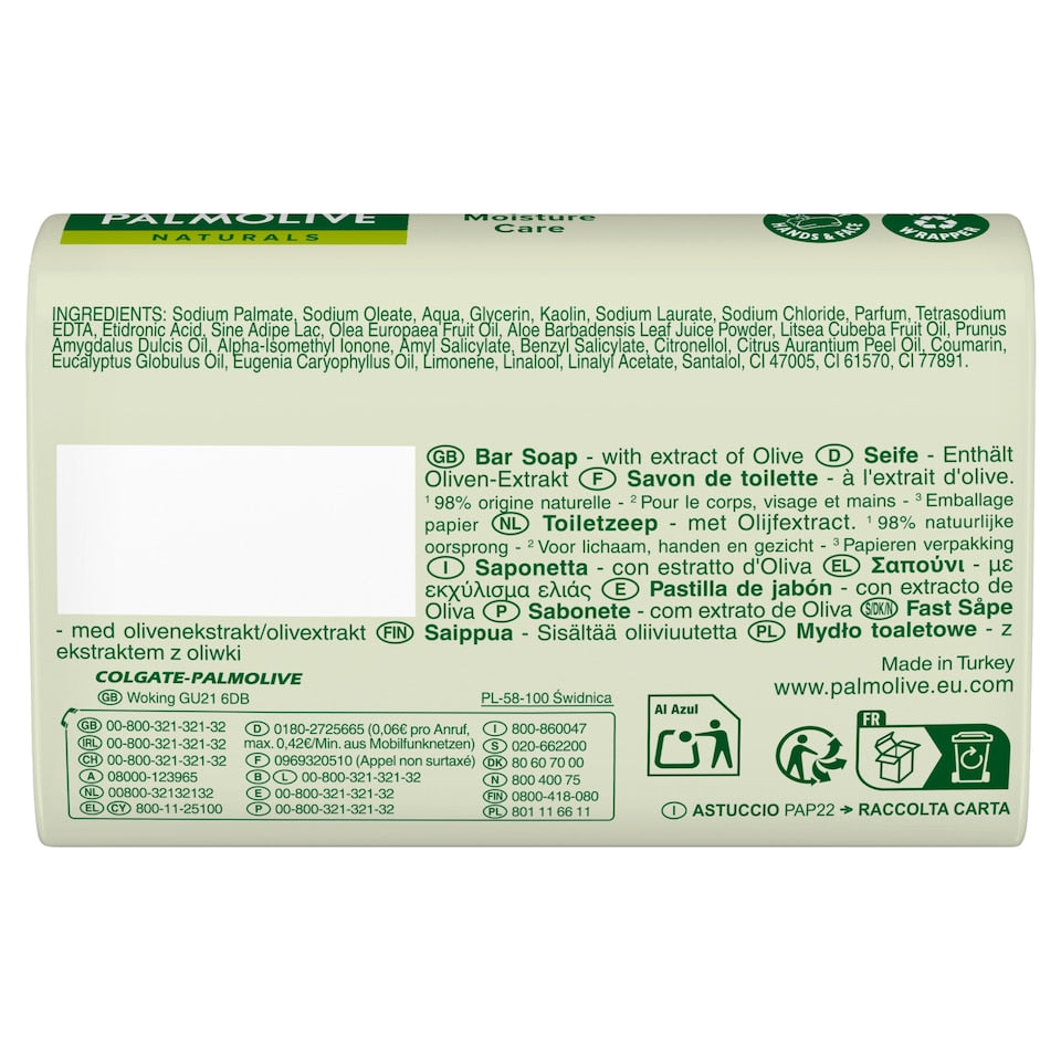 Palmolive Naturals Moisture with Olive Bar Soap, 4 pack