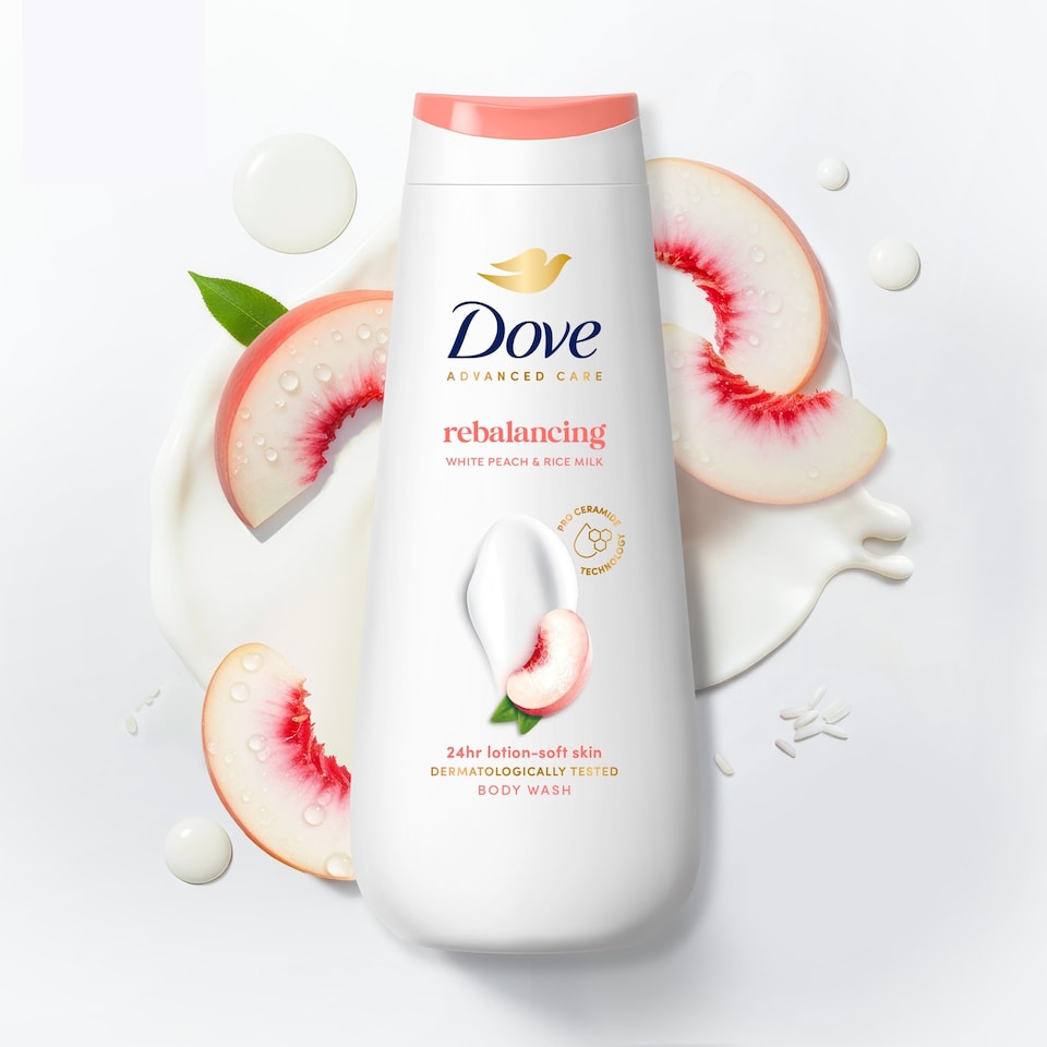 Dove Advanced Care Rebalancing White Peach & Rice Milk Body Wash, 400ml