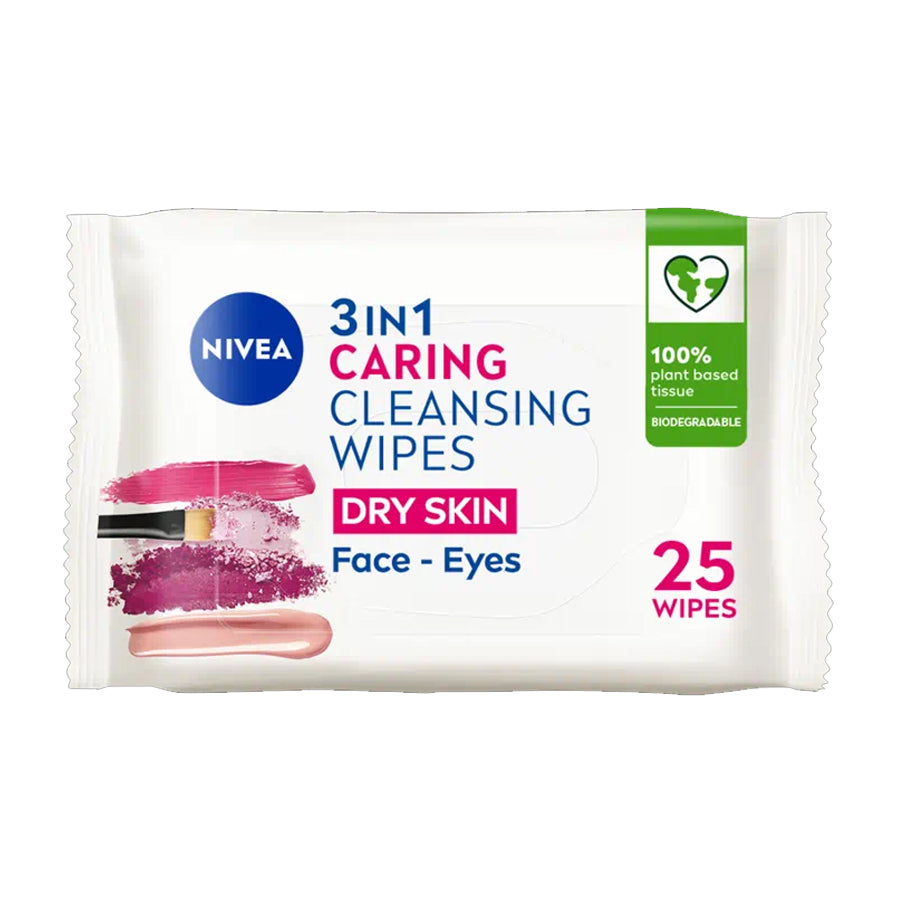 NIVEA 3-in-1 Caring Cleansing Wipes for Dry Skin 25 Pack