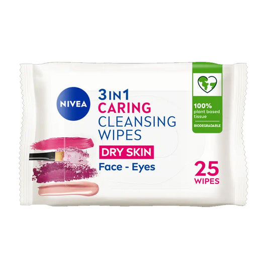 NIVEA 3-in-1 Caring Cleansing Wipes for Dry Skin 25 Pack