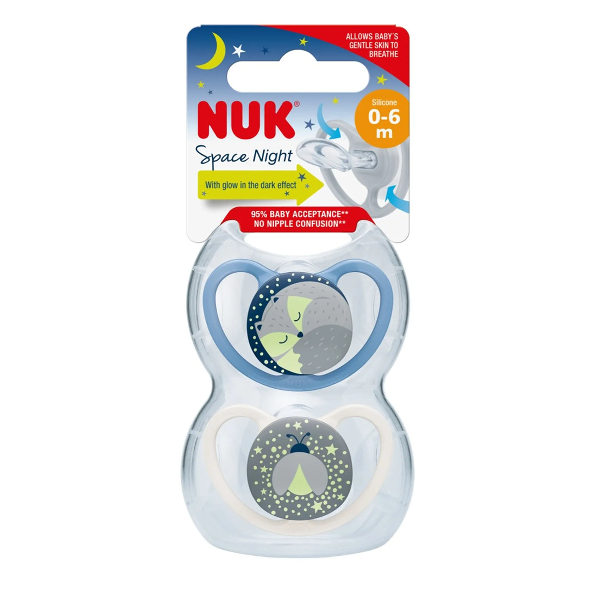 NUK Space Night Soother 0-6 Months 2 pack