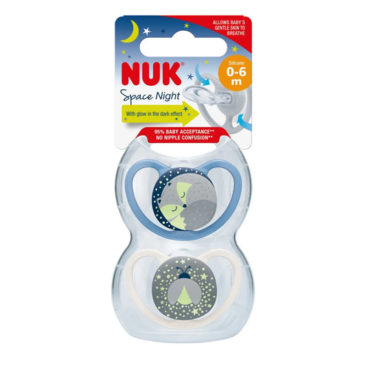 NUK Space Night Soother 0-6 Months 2 pack