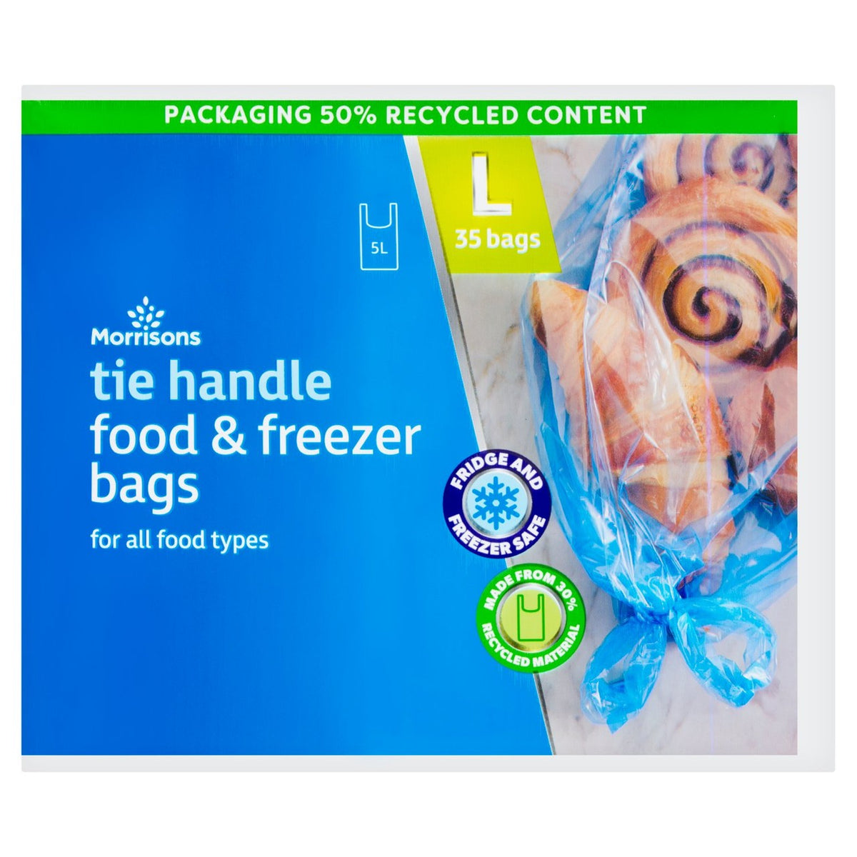 Morrisons Large Tie Handle Food & Freezer Bags 35 Pack