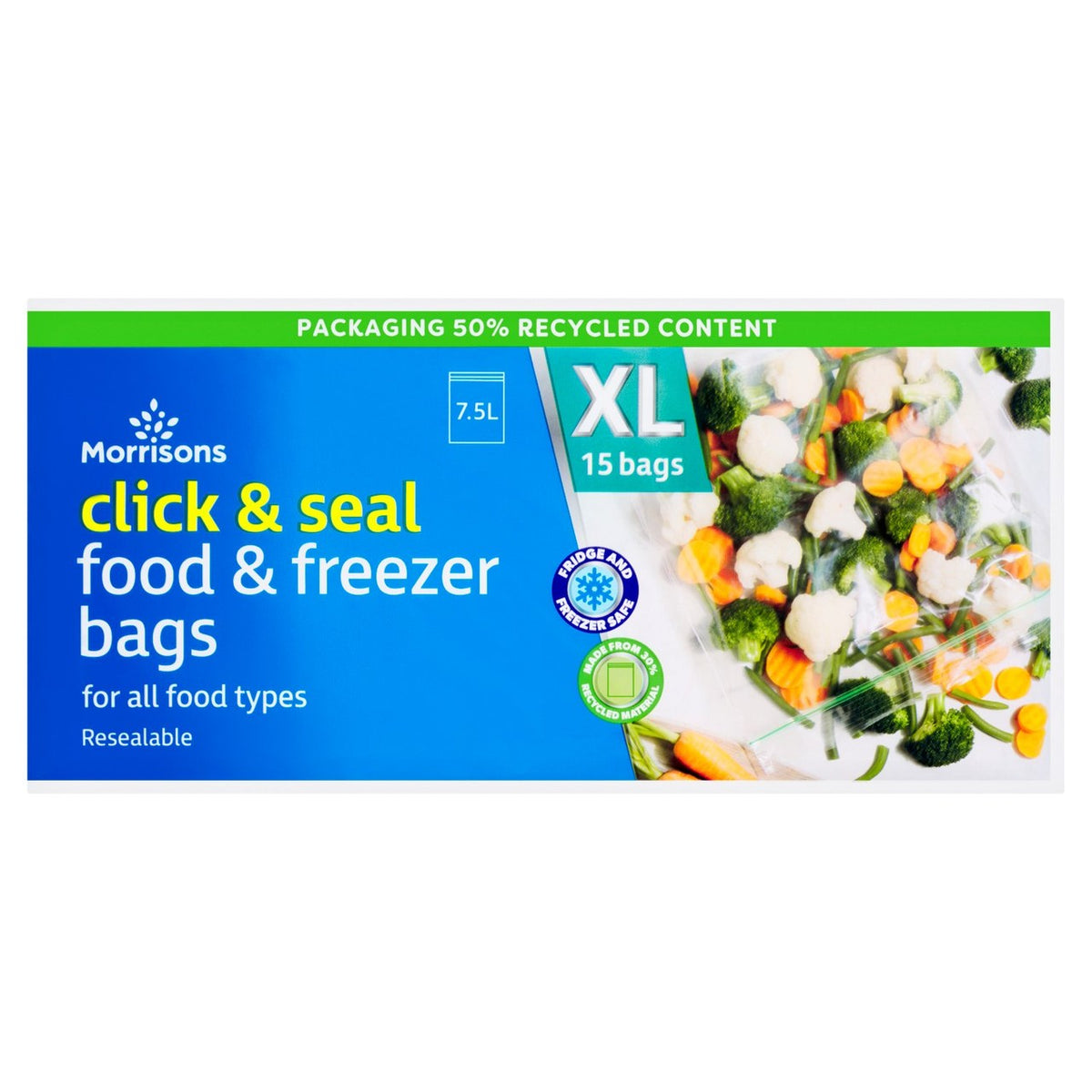 Morrisons Click & Seal Extra Large Food Bags 15 Pack