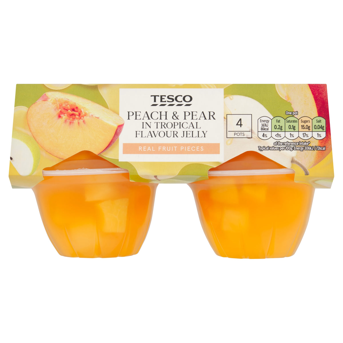 Tesco Peach & Pear in Tropical Flavour Jelly 4 x 120g product pack