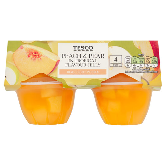 Tesco Peach & Pear in Tropical Flavour Jelly 4 x 120g product pack