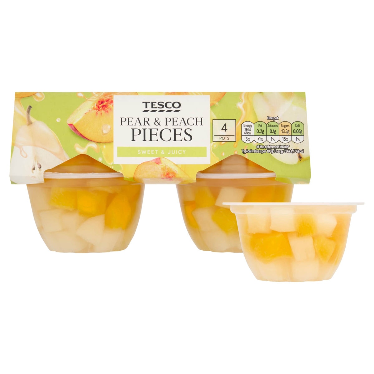 Tesco Pear & Peach Pieces 4 x 120g product pack