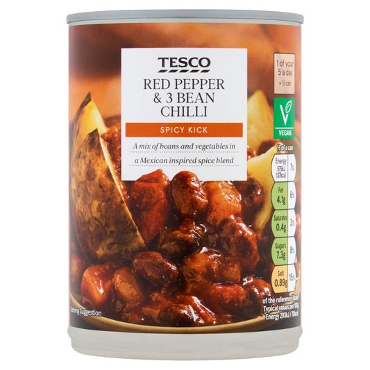 Tesco Red Pepper & 3 Bean Chilli 392g product pack