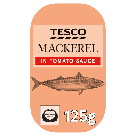 Tesco Skinless Boneless Scottish Mackerel in Tomato Sauce 125g product pack