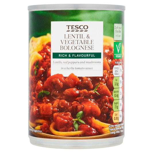 Tesco Lentil & Vegetable Bolognese 392g product pack