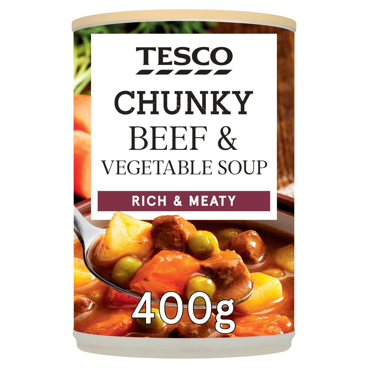 Tesco Chunky Beef & Vegetable Soup 400g product pack
