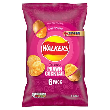 Walkers Prawn Cocktail Crisps Multipack – 6 × 25g (150g)