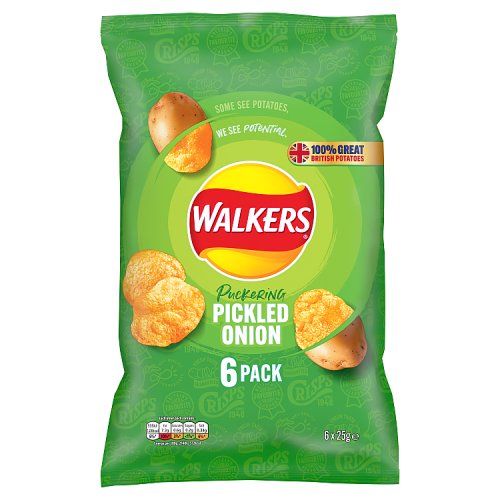 Walkers Pickled Onion Crisps Multipack 6 x 25g (150g)