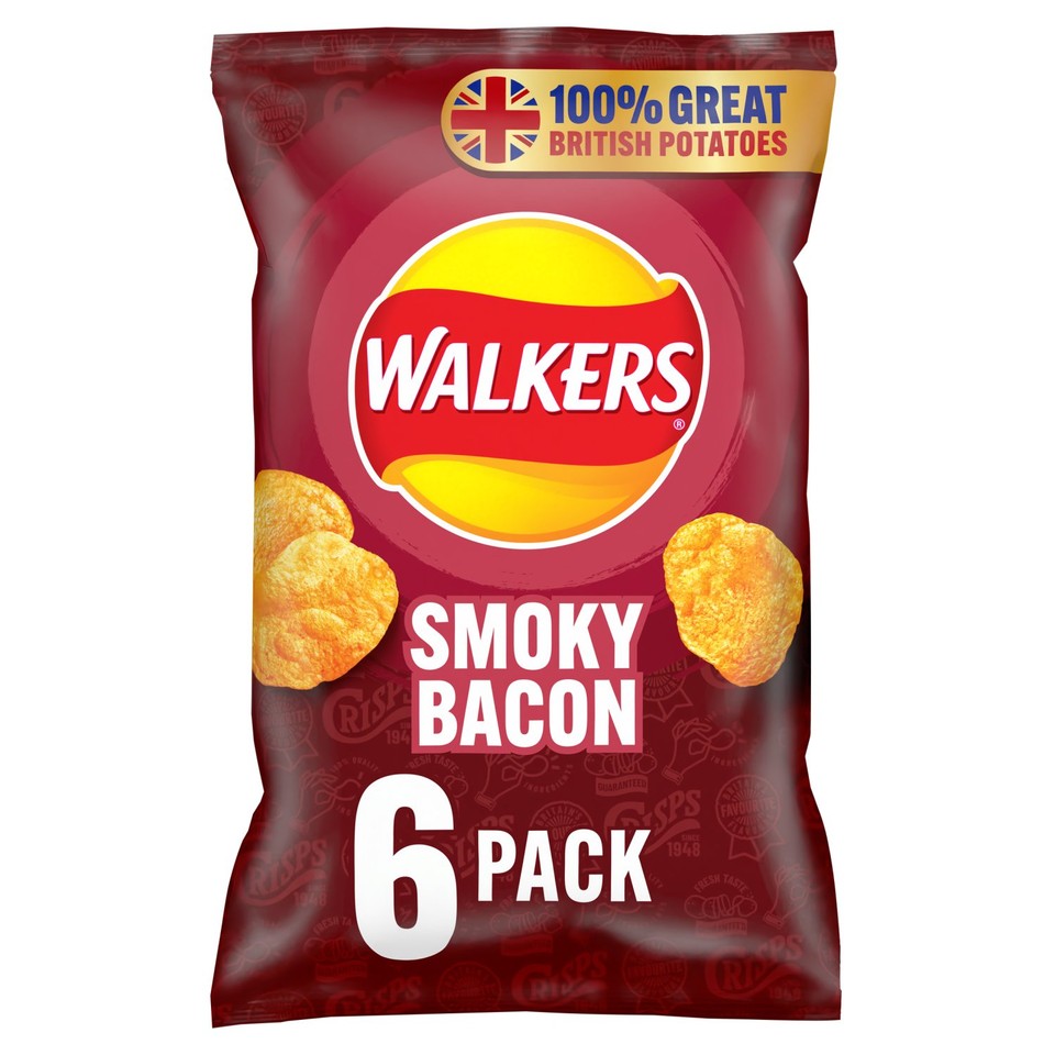 Walkers Smoky Bacon Multipack Crisps 6 x 25g (150g)